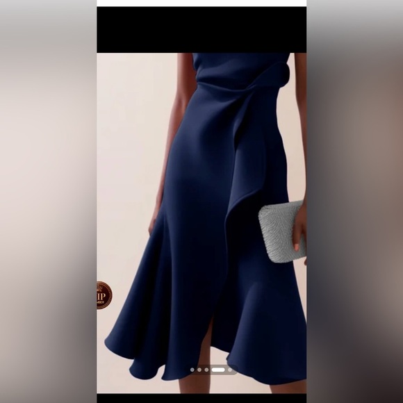 Fehaute Elegant Blue One Shoulder Asymmetrical Cocktail Dress - Picture 2 of 5